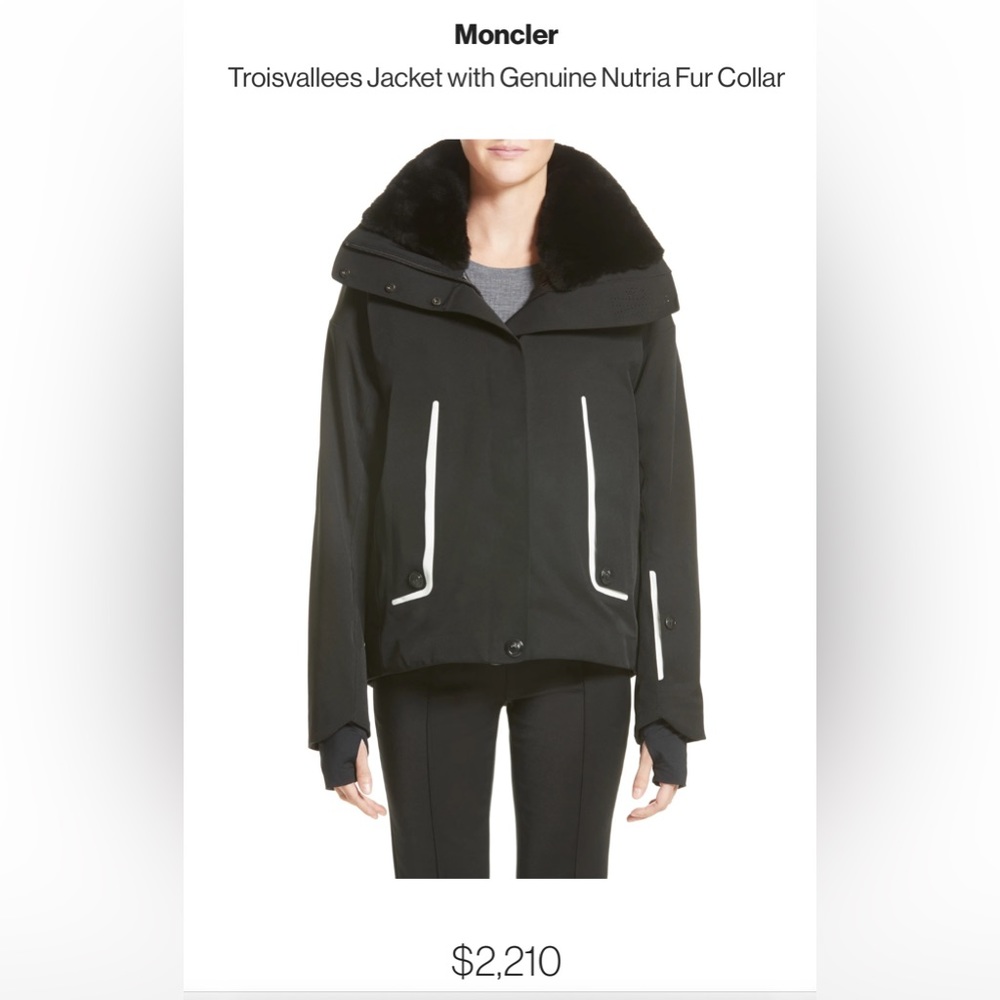 Moncler Troisvallees Jacket with Genuine Nutria Fur Collar Ski Jacket NWT